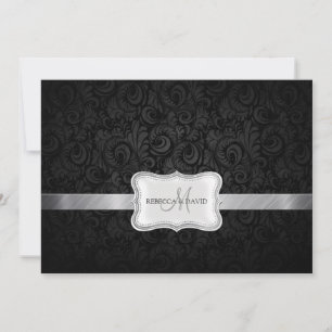 Invitación a la boda de Damasco floral negro y gri