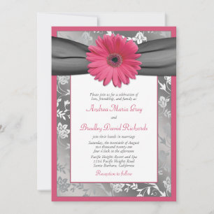 Invitación a la boda de Damasco floral rosa y gris
