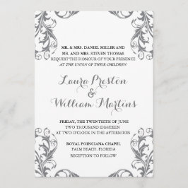 Invitación a la boda de Damasco gris