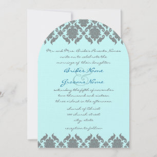 Invitación a la boda de Damasco Gris Azul Aqua