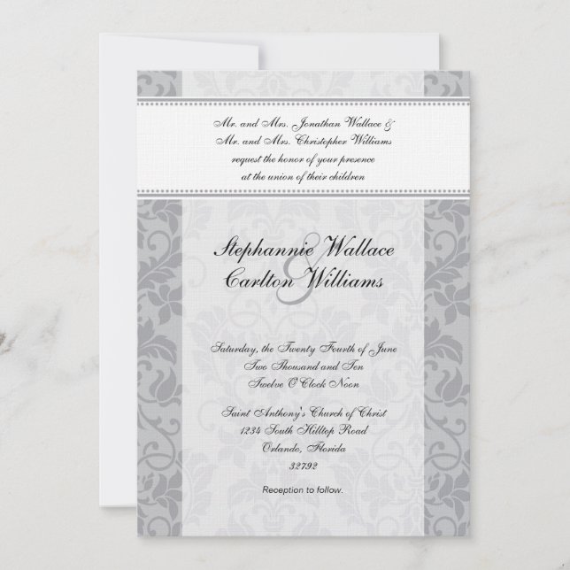 Invitación a la boda de Damasco Gris de dos tonos (Anverso)
