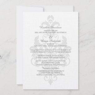 Invitación a la boda de Damasco gris sutil