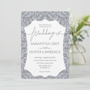 Invitación a la boda de Damasco gris y azul claro