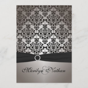 Invitación a la boda de Damasco gris y negro