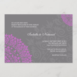 Invitación a la boda de Damasco gris y púrpura de 
