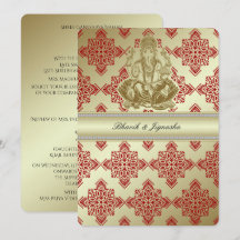 Invitación a la boda de Damasco indio rojo y dorad