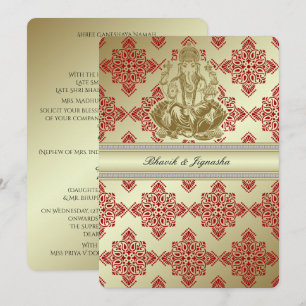Invitación a la boda de Damasco indio rojo y dorad
