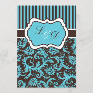 Invitación a la boda de Damasco Marrón, Aqua, Blan