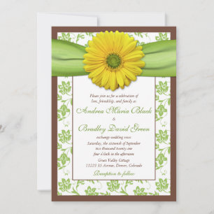 Invitación a la boda de Damasco Marrón, Verde, Ama