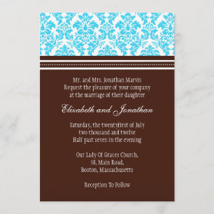 Invitación a la boda de Damasco marrón y turquesa