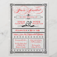 Invitación a la boda de Damasco metálico en rojo, 