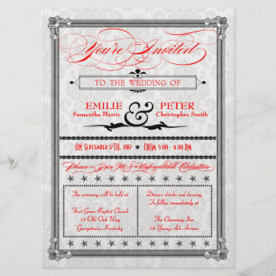 Invitación a la boda de Damasco metálico en rojo, 