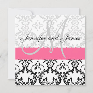 Invitación a la boda de Damasco Monograma Rosa