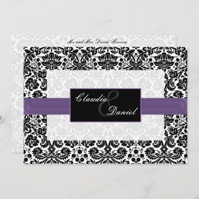 invitación a la boda de damasco morado (Anverso / Reverso)