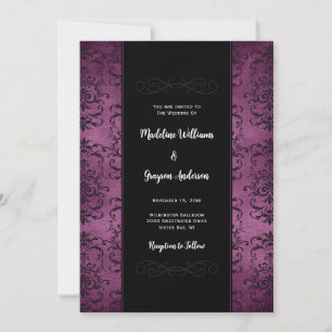 Invitación a la boda de Damasco morado y negro