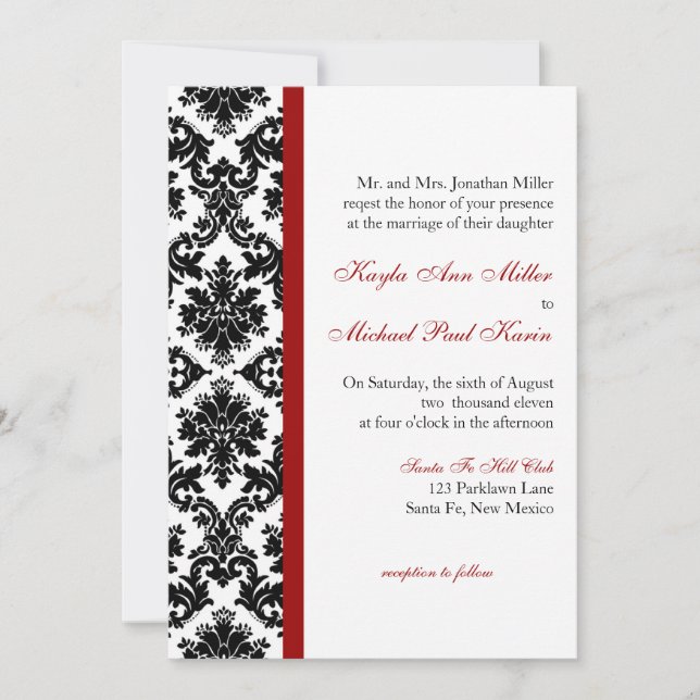 Invitación a la boda de Damasco Negro (Anverso)