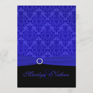 Invitación a la boda de damasco negro y azul cobal