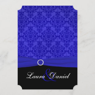 Invitación a la boda de damasco negro y azul cobal