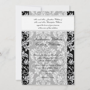 Invitación a la boda de Damasco negro y gris