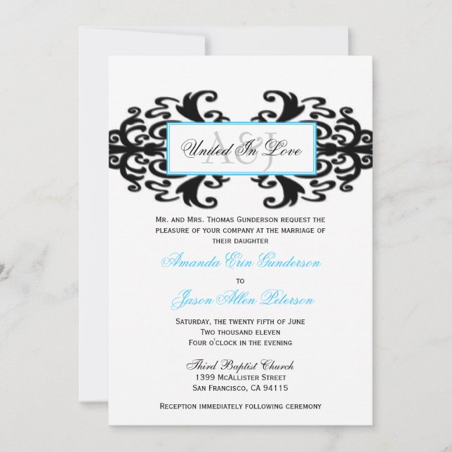 Invitación a la boda de Damasco Ornamental Monogra (Anverso)