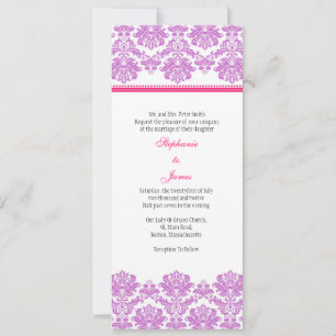 Invitación a la boda de Damasco púrpura y rosa