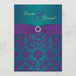 Invitación a la boda de Damasco púrpura y Verde az