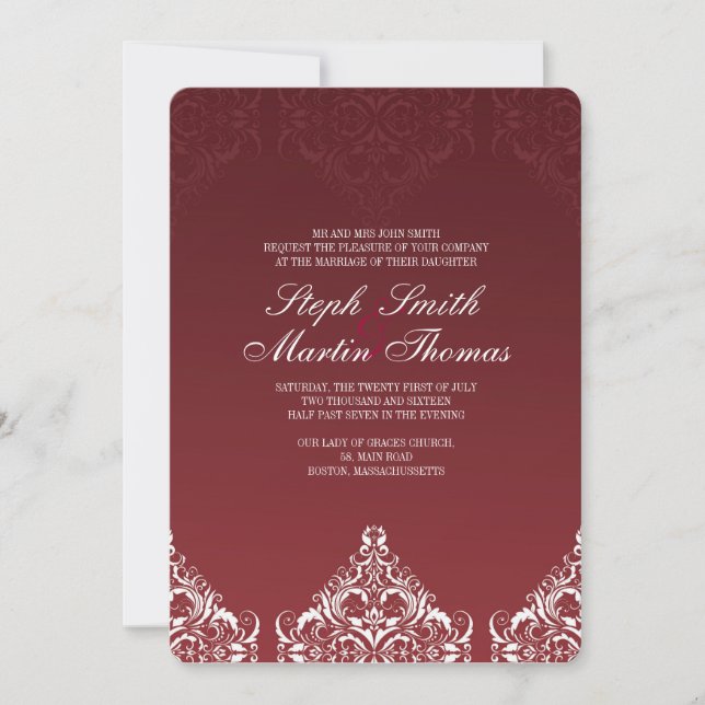 Invitación a la boda de Damasco Rojo (Anverso)