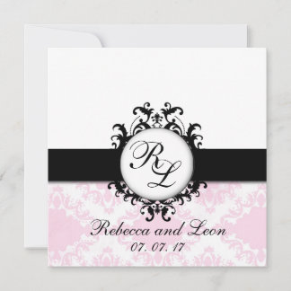 Invitación a la boda de Damasco Rosa en monograma 