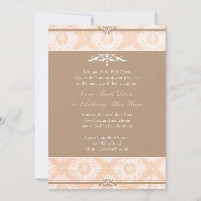Invitación a la boda de Damasco Rosa Victoria (Anverso)