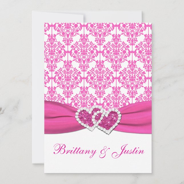 Invitación a la boda de Damasco rosa y blanco 5x7 (Anverso)