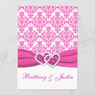 Invitación a la boda de Damasco rosa y blanco 5x7