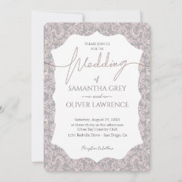 Invitación a la boda de Damasco rosa y gris