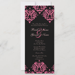 Invitación a la boda de damasco rosa y negro
