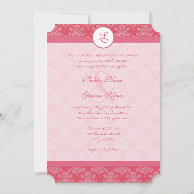 Invitación a la boda de Damasco Rosado (Reverso)