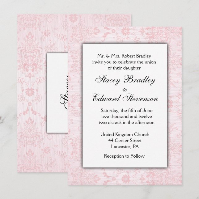Invitación a la boda de Damasco Rosado (Anverso / Reverso)
