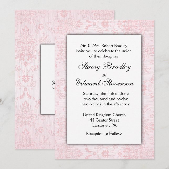 Invitación a la boda de Damasco Rosado (Anverso / Reverso)