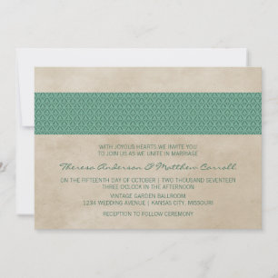 Invitación a la boda de Damasco Rústico Verde