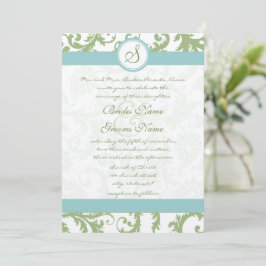 Invitación a la boda de Damasco Verde Sage y Damas