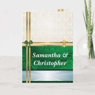 Invitación a la boda de damasco verde y crema