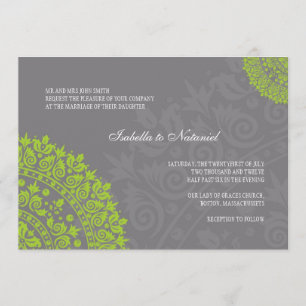 Invitación a la boda de Damasco verde y gris con c