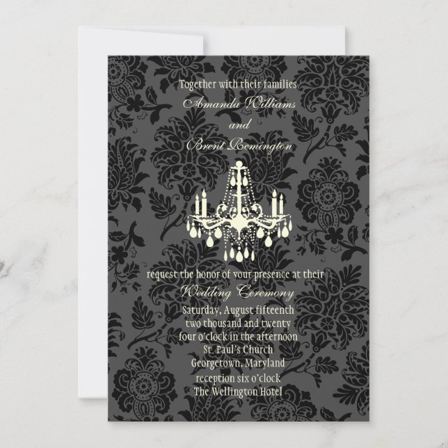 Invitación a la boda de damasco victoriana (marfil (Anverso)