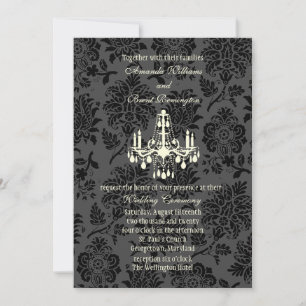 Invitación a la boda de damasco victoriana (marfil