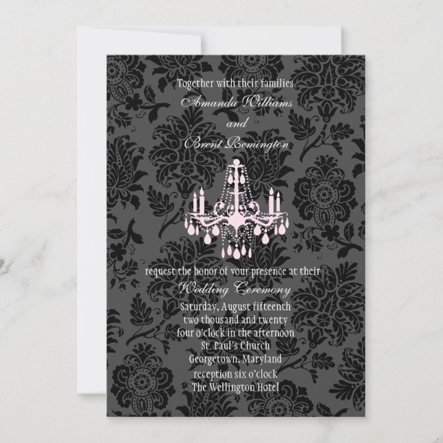 Invitación a la boda de Damasco victoriana (rosa) (Anverso)
