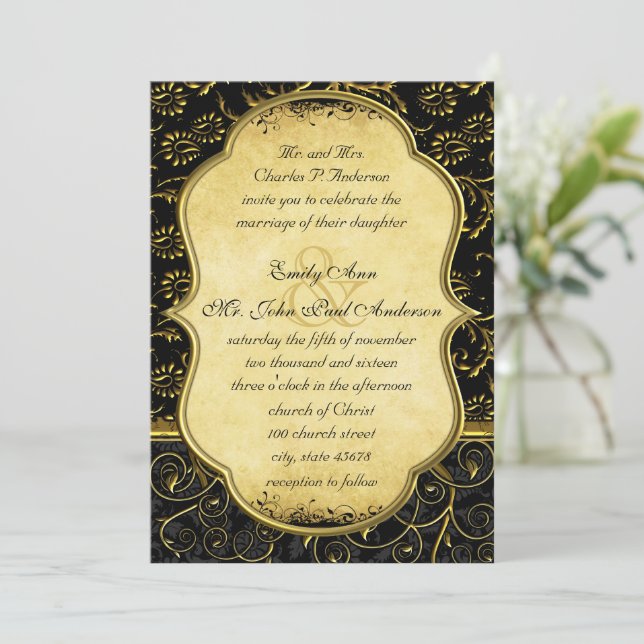 Invitación a la boda de damascos dorados (Anverso de pie)