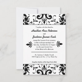 Invitación a la boda de Damask 3x5 en blanco y neg