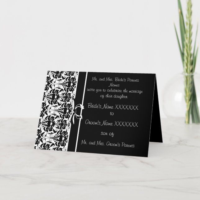 Invitación a la boda de Damask - - Blanco y negro (Anverso)