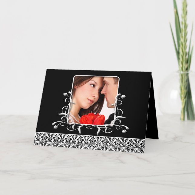 Invitación a la boda de Damask - - Blanco y negro (Anverso)