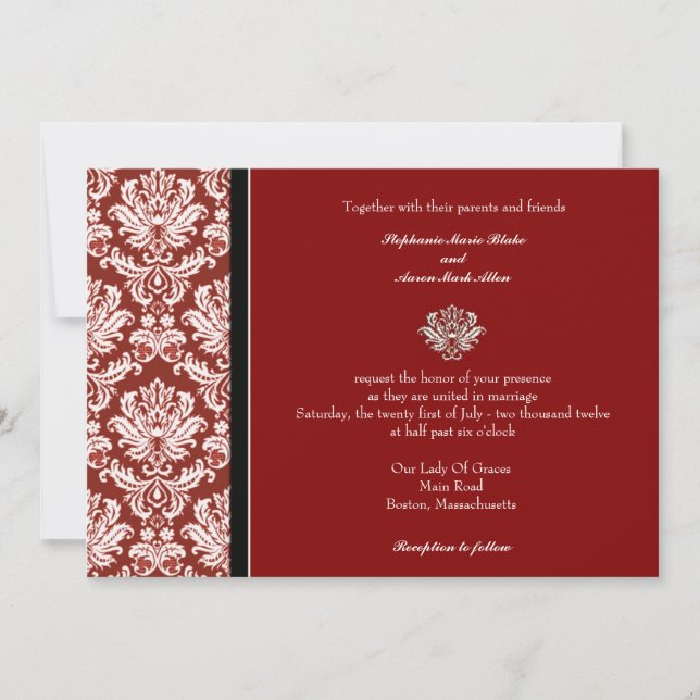 Invitación a la boda de Damask Classic en Borgoña (Anverso)