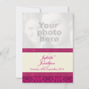 Invitación a la boda de Damask color rosa oscuro y