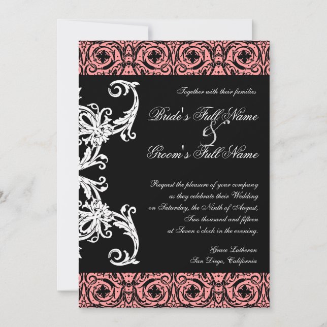 Invitación a la boda de Damask con la lámpara de a (Anverso)